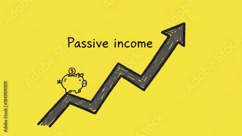 Passive Income Growth Chart with Piggy Bank Icon and Upward Arrow Representing Financial Freedom and Wealth Accumulation