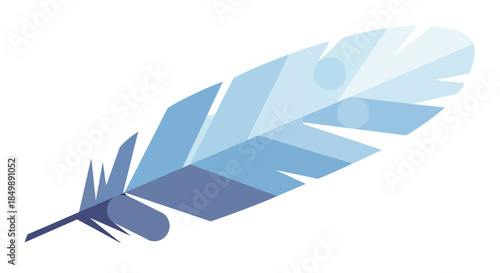 Stylized blue feather illustration with geometric design and soft color tones