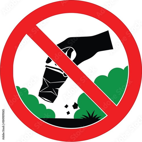 Littering prohibited sign with red circle and line through trash