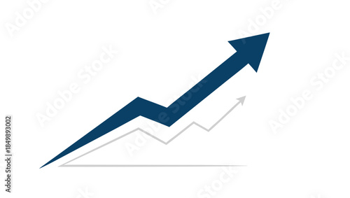 Dark blue rising arrow with gray shadow line graph illustration