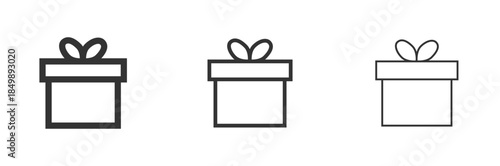 Gift box icons set. Surprise package. Surprise gift boxes collection. Collection of gift boxes with ribbon. Christmas gift icon illustration. Style of lines and silhouettes. Vector illustration.