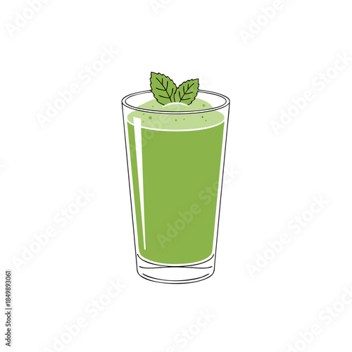 Vector illustration of a glass of green smoothie with mint leaves