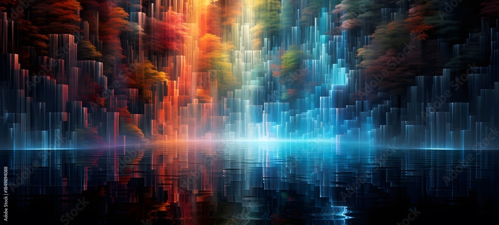 Fototapeta premium silhouette of waterfall ,generative AI