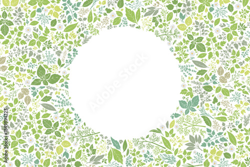 ハーブ柄のパターン　円形の余白があるフレーム