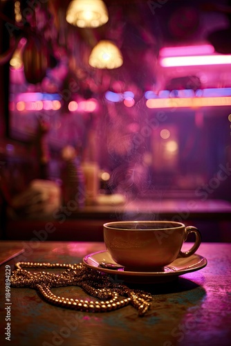 Wallpaper Mural Steaming Cup of Coffee in a Dimly Lit Cafe Torontodigital.ca