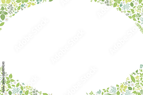 ハーブ柄のパターン　四隅に楕円形型のフレーム