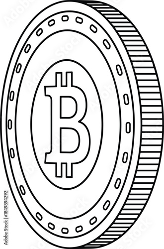 Modern outline icon featuring the classic Bitcoin symbol on a metallic coin face to denote digital banking, crypto trading, and future financial technology.