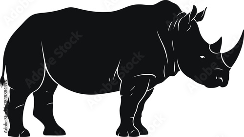 Black silhouette of a rhinoceros standing