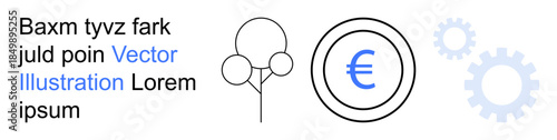 Finance, economics, business strategies, currency exchange, technology, progress. Abstract euro symbol, gear imagery and tree . Finance and economics concept