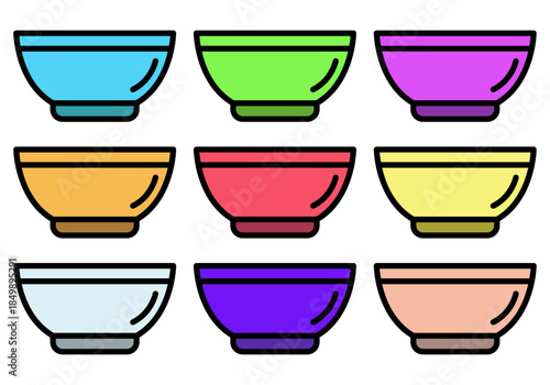 Conjunto de cuencos de cocina coloridos y vacíos 