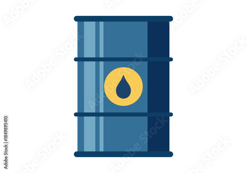 Barril de petróleo azul con icono de gota negra de petróleo.