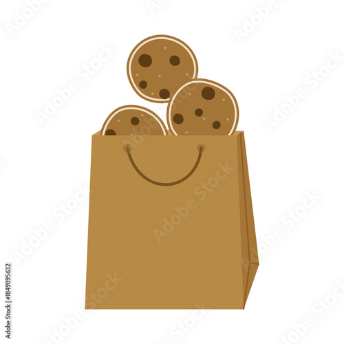 Ginger cookies with icing in a craft bag.