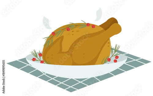 Christmas turkey with cranberries and rosemary.