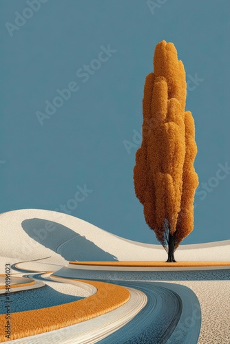 Wallpaper Mural Abstract Landscape with Tall Tree and Curves Torontodigital.ca