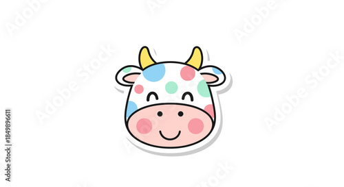 Cute and Playful Cartoon Cow Face with Colorful Polka Dots for Kids Design