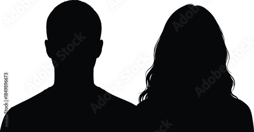 Male and female head silhouette portraits showing front view human profiles anonymous identity isolated on white background for avatar profile design concepts