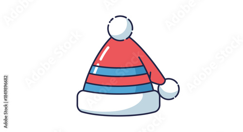 Cute and Simple Digital Illustration of Santa Hat with Pom Pom for Holiday Cheer