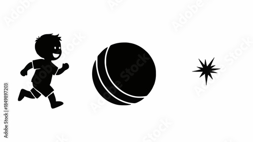 A Silhouette of a Child Running Towards a Ball and a Starburst Graphic