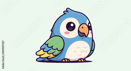 Adorable cartoon baby bird with large expressive eyes and colorful wings in a cute style