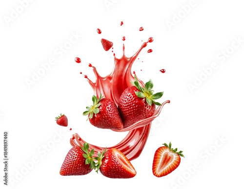 Dynamic Strawberry Splash with Fresh Ripe Berries