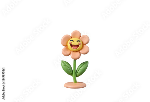 Cheerful 3D Cartoon Flower with Smiling Emoji Face