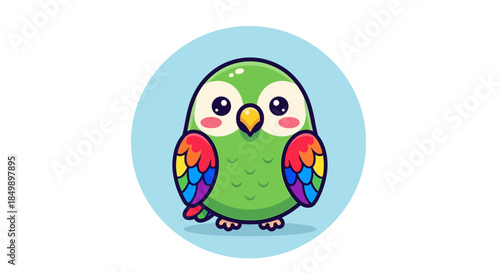 Adorable cartoon parrot with colorful wings and cheerful expression in a playful style