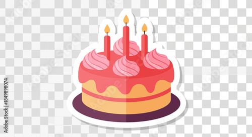 Animated birthday cake with pink frosting and lit candles celebrating a special occasion