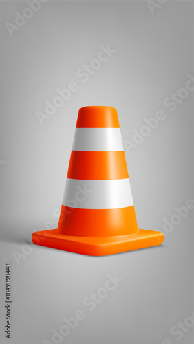 Orange Safety Road Parking Cone with white stripes. 3d vector illustration