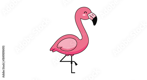 Cartoon Illustration of a Pink Flamingo Standing on One Leg with a Simple Design