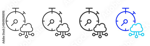 Time Compliance icon set collection in creative outline style for business featuring multiple thickness variations suitable for branding design governance compliance