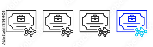 Credential Oversight icon set collection in creative outline style for business featuring multiple thickness variations suitable for branding design governance compliance