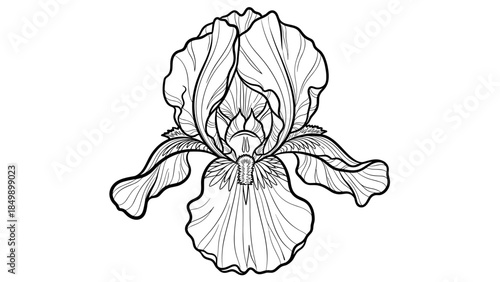 Detailed Line Drawing of Iris Flower.