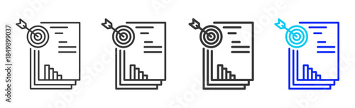 Performance Goals icon set collection in creative outline style for business featuring multiple thickness variations suitable for branding design governance compliance