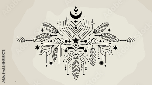 Dreamcatcher Design with Feathers and Stars.
