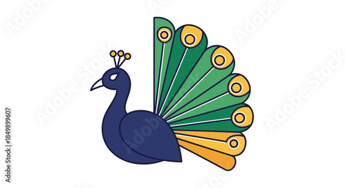 Colorful cartoon peacock illustration with vibrant feathers and playful design elements