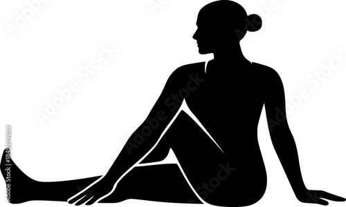 Thoracic Mobility Exercise Silhouette, Seated Spinal Twist Straight Back Minimal Icon