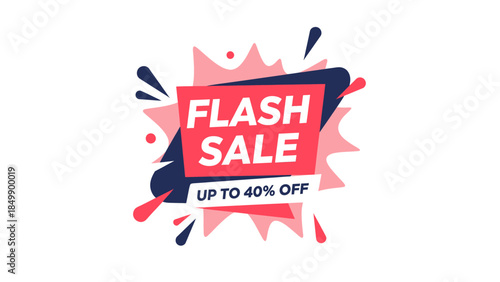 A vibrant graphic banner announcing a flash sale with up to 40% off, featuring an energetic design in red, pink, and dark blue.