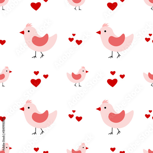 Seamless baby pattern with pink birds on a white background. Bed linen, fabric, wrapping paper
