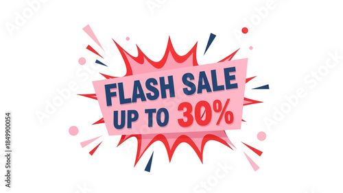 Vibrant flash sale banner with 'FLASH SALE UP TO 30%' text in a comic book explosion style, perfect for promotions and discounts.