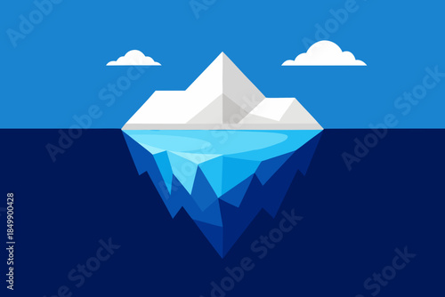 Iceberg floating in ocean with clouds in the sky