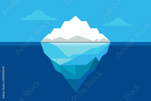 Graphic illustration of an iceberg in the ocean with visible and submerged parts