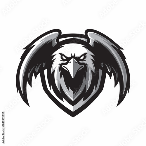 Majestic blue bird of prey with an intense gaze, perfect for a powerful esports or team logo on white background.