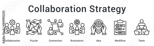 Collaboration strategy integrates puzzle pieces through connection and brainstorming for workflow optimization with teams.