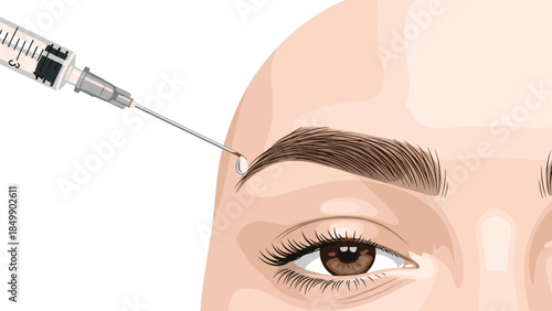 Cosmetic injection being administered above the eyebrow of a person, illustrating a medical spa treatment for facial rejuvenation.