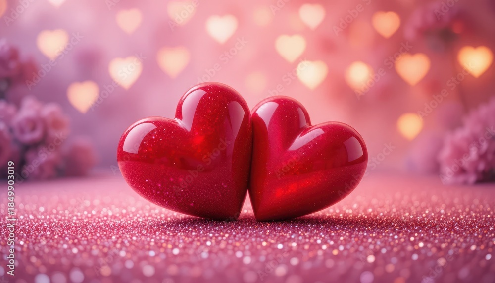 Obraz premium Two interlocking red heart ornaments