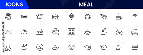 Food icon collection. Containing meal, restaurant, dishes and fruits icon. Vector illustration