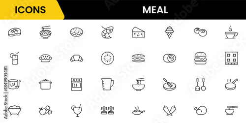 Food icon collection. Containing meal, restaurant, dishes and fruits icon. Vector illustration