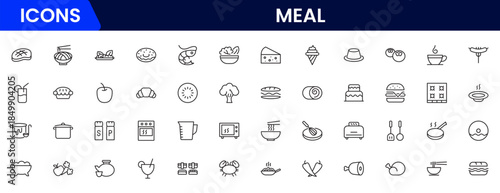 Food icon collection. Containing meal, restaurant, dishes and fruits icon. Vector illustration