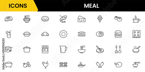 Food icon collection. Containing meal, restaurant, dishes and fruits icon. Vector illustration