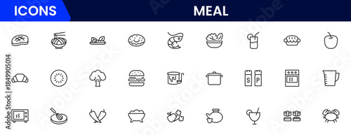 Food icon collection. Containing meal, restaurant, dishes and fruits icon. Vector illustration